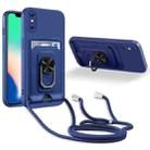 For iPhone X / XS Ring Kickstand Card Wallet TPU Phone Case with Lanyard(Blue) - 1