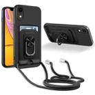 For iPhone XR Ring Kickstand Card Wallet TPU Phone Case with Lanyard(Black) - 1