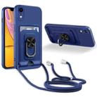 For iPhone XR Ring Kickstand Card Wallet TPU Phone Case with Lanyard(Blue) - 1