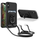 For iPhone XS Max Ring Kickstand Card Wallet TPU Phone Case with Lanyard(Black) - 1