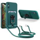 For iPhone XS Max Ring Kickstand Card Wallet TPU Phone Case with Lanyard(Night Green) - 1
