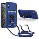 For iPhone XS Max Ring Kickstand Card Wallet TPU Phone Case with Lanyard(Blue) - 1