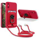 For iPhone XS Max Ring Kickstand Card Wallet TPU Phone Case with Lanyard(Red) - 1
