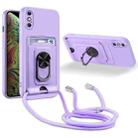 For iPhone XS Max Ring Kickstand Card Wallet TPU Phone Case with Lanyard(Purple) - 1