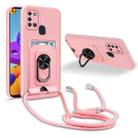 For Samsung Galaxy A21s Ring Kickstand Card Wallet TPU Phone Case with Lanyard(Pink) - 1