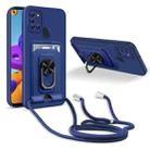 For Samsung Galaxy A21s Ring Kickstand Card Wallet TPU Phone Case with Lanyard(Blue) - 1