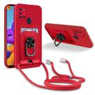 For Samsung Galaxy A21s Ring Kickstand Card Wallet TPU Phone Case with Lanyard(Red) - 1