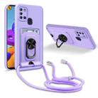 For Samsung Galaxy A21s Ring Kickstand Card Wallet TPU Phone Case with Lanyard(Purple) - 1