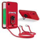 For Samsung Galaxy A03 Core Ring Kickstand Card Wallet TPU Phone Case with Lanyard(Red) - 1