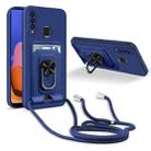 For Samsung Galaxy A20s Ring Kickstand Card Wallet TPU Phone Case with Lanyard(Blue) - 1