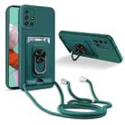 For Samsung Galaxy A51 4G Ring Kickstand Card Wallet TPU Phone Case with Lanyard(Night Green) - 1