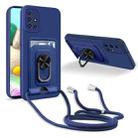 For Samsung Galaxy A71 4G Ring Kickstand Card Wallet TPU Phone Case with Lanyard(Blue) - 1