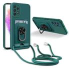 For Samsung Galaxy A73 5G Ring Kickstand Card Wallet TPU Phone Case with Lanyard(Night Green) - 1