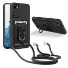 For Samsung Galaxy S20 FE Ring Kickstand Card Wallet TPU Phone Case with Lanyard(Black) - 1