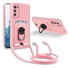 For Samsung Galaxy S20 FE Ring Kickstand Card Wallet TPU Phone Case with Lanyard(Pink) - 1