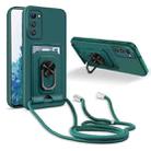 For Samsung Galaxy S20 FE Ring Kickstand Card Wallet TPU Phone Case with Lanyard(Night Green) - 1