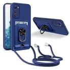 For Samsung Galaxy S20 FE Ring Kickstand Card Wallet TPU Phone Case with Lanyard(Blue) - 1