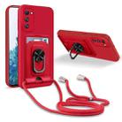 For Samsung Galaxy S20 FE Ring Kickstand Card Wallet TPU Phone Case with Lanyard(Red) - 1