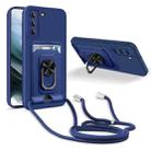 For Samsung Galaxy S21 Ring Kickstand Card Wallet TPU Phone Case with Lanyard(Blue) - 1