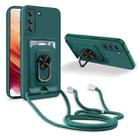 For Samsung Galaxy S21+ Ring Kickstand Card Wallet TPU Phone Case with Lanyard(Night Green) - 1