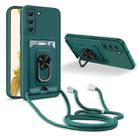 For Samsung Galaxy S22 5G Ring Kickstand Card Wallet TPU Phone Case with Lanyard(Night Green) - 1