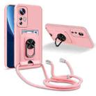 For Xiaomi 12 Ring Kickstand Card Wallet TPU Phone Case with Lanyard(Pink) - 1