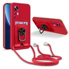 For Xiaomi 12 Ring Kickstand Card Wallet TPU Phone Case with Lanyard(Red) - 1