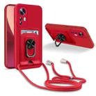 For Xiaomi 12 Pro Ring Kickstand Card Wallet TPU Phone Case with Lanyard(Red) - 1