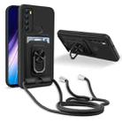 For Xiaomi Redmi Note 8 Ring Kickstand Card Wallet TPU Phone Case with Lanyard(Black) - 1