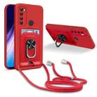 For Xiaomi Redmi Note 8 Ring Kickstand Card Wallet TPU Phone Case with Lanyard(Red) - 1