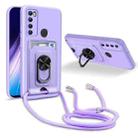 For Xiaomi Redmi Note 8 Ring Kickstand Card Wallet TPU Phone Case with Lanyard(Purple) - 1