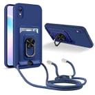 For Xiaomi Redmi 9A Ring Kickstand Card Wallet TPU Phone Case with Lanyard(Blue) - 1