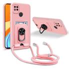 For Xiaomi Redmi 9C Ring Kickstand Card Wallet TPU Phone Case with Lanyard(Pink) - 1