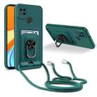 For Xiaomi Redmi 9C Ring Kickstand Card Wallet TPU Phone Case with Lanyard(Night Green) - 1