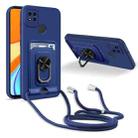 For Xiaomi Redmi 9C Ring Kickstand Card Wallet TPU Phone Case with Lanyard(Blue) - 1