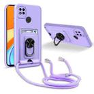 For Xiaomi Redmi 9C Ring Kickstand Card Wallet TPU Phone Case with Lanyard(Purple) - 1