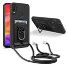 For Xiaomi Redmi Note 7 Ring Kickstand Card Wallet TPU Phone Case with Lanyard(Black) - 1