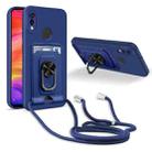 For Xiaomi Redmi Note 7 Ring Kickstand Card Wallet TPU Phone Case with Lanyard(Blue) - 1