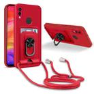 For Xiaomi Redmi Note 7 Ring Kickstand Card Wallet TPU Phone Case with Lanyard(Red) - 1