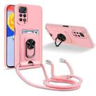 For Xiaomi Redmi Note 11 Pro 5G Global Ring Kickstand Card Wallet TPU Phone Case with Lanyard(Pink) - 1