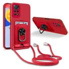 For Xiaomi Redmi Note 11 Pro 5G Global Ring Kickstand Card Wallet TPU Phone Case with Lanyard(Red) - 1