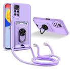 For Xiaomi Redmi Note 11 Pro 5G Global Ring Kickstand Card Wallet TPU Phone Case with Lanyard(Purple) - 1