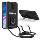 For Xiaomi Redmi Note 8 Pro Ring Kickstand Card Wallet TPU Phone Case with Lanyard(Black) - 1
