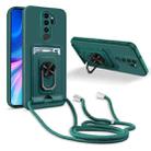 For Xiaomi Redmi Note 8 Pro Ring Kickstand Card Wallet TPU Phone Case with Lanyard(Night Green) - 1