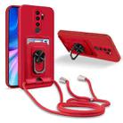 For Xiaomi Redmi Note 8 Pro Ring Kickstand Card Wallet TPU Phone Case with Lanyard(Red) - 1