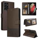 For Samsung Galaxy S21 Ultra 5G GQUTROBE Skin Feel Magnetic Leather Phone Case(Brown) - 1