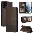 For Samsung Galaxy S22 Ultra 5G GQUTROBE Skin Feel Magnetic Leather Phone Case(Brown) - 1