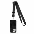 For iPhone 14 Plus Crossbody Lanyard Crocodile Texture Phone Case (Black) - 1