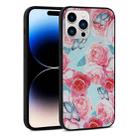 For iPhone 14 Pro Flowers Pattern Leather Phone Case(Sky Blue) - 1