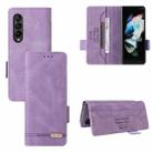 For Samsung Galaxy Z Fold4 Magnetic Clasp Flip Leather Phone Case(Purple) - 1